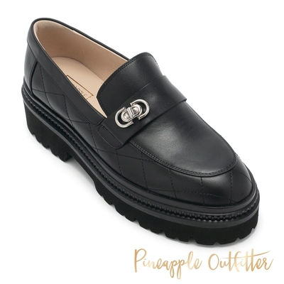 Pineapple Outfitter-EIRNY 羊皮菱格紋拼接厚底樂福鞋-黑色