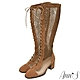 Ann’S狩獵風格-異材質拼接絨質網狀綁帶長靴-棕 product thumbnail 1