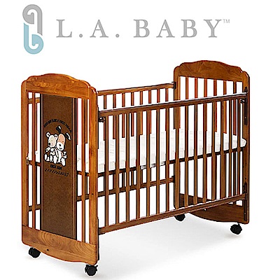 【美國 L.A. Baby】愛丁熊搖擺中小嬰兒床 原木床 童床 (咖啡色)
