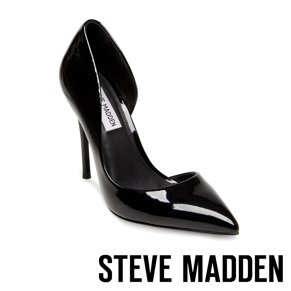 STEVE MADDEN-DREA 鏡面尖頭側空高跟鞋-鏡黑