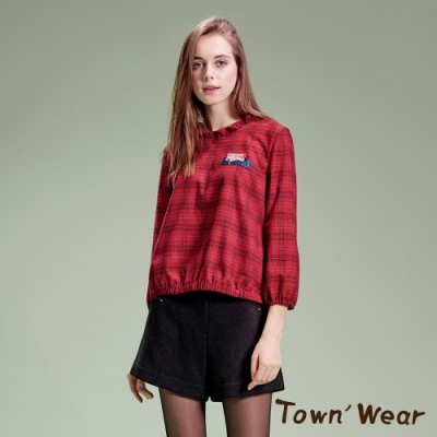 【TOWNWEAR棠葳】格紋荷葉領短版上衣