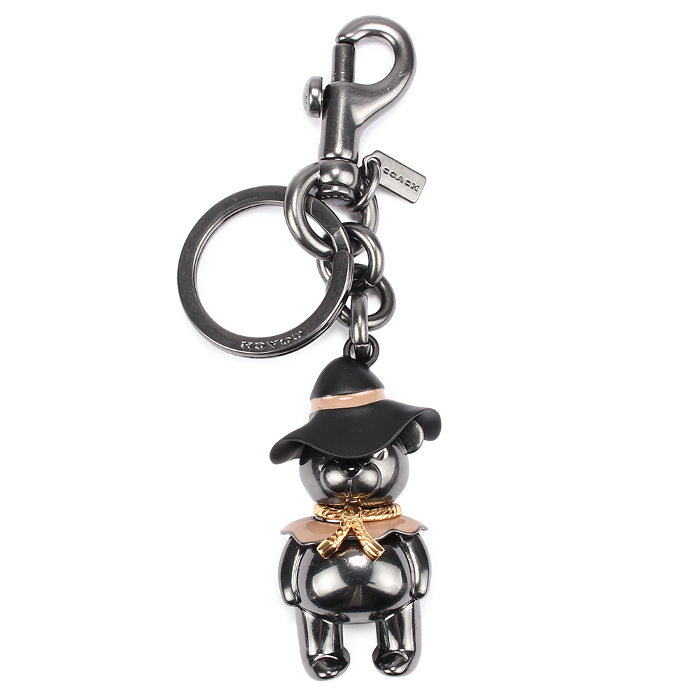 COACH 可愛3D立體Scarecrow Bear 熊熊金屬鑰匙圈-銀黑色