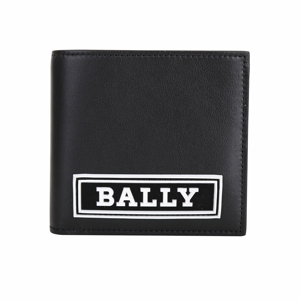 [買短夾送卡夾] BALLY BRASAI 矽膠字母小牛皮對折八卡短夾(黑色)