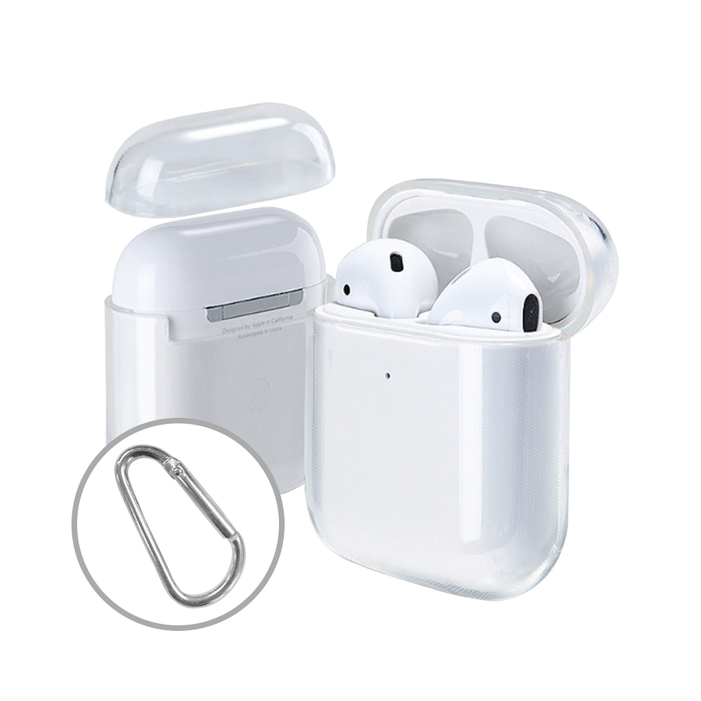 AirPods/AirPods 2 不拆套可充電 TPU全透明 耳機保護套 (附掛勾)