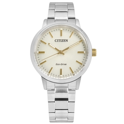 CITIZEN / 光動能 簡約時尚 日本機芯 防水 不鏽鋼手錶-米白色/38mm
