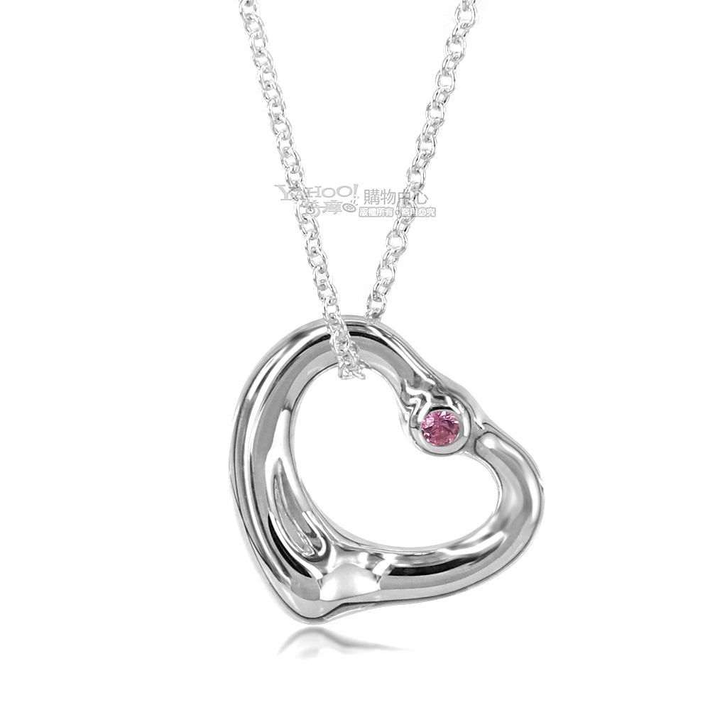 Tiffany&Co. 愛心鑲粉紅寶石墜飾純銀項鍊