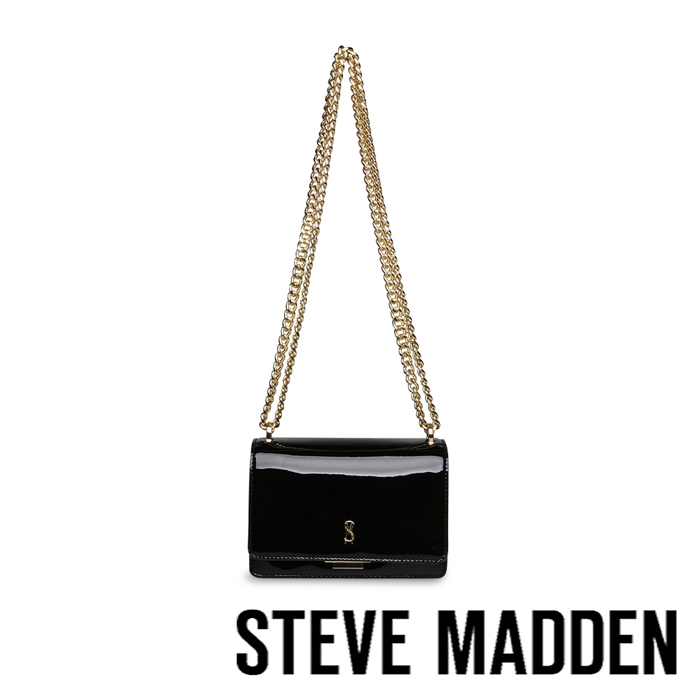 STEVE MADDEN-BCECIE 漆皮金鍊斜背包-黑色