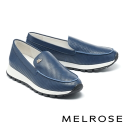 休閒鞋 MELROSE 簡約質感M字金屬飾釦全真皮厚底休閒鞋－藍