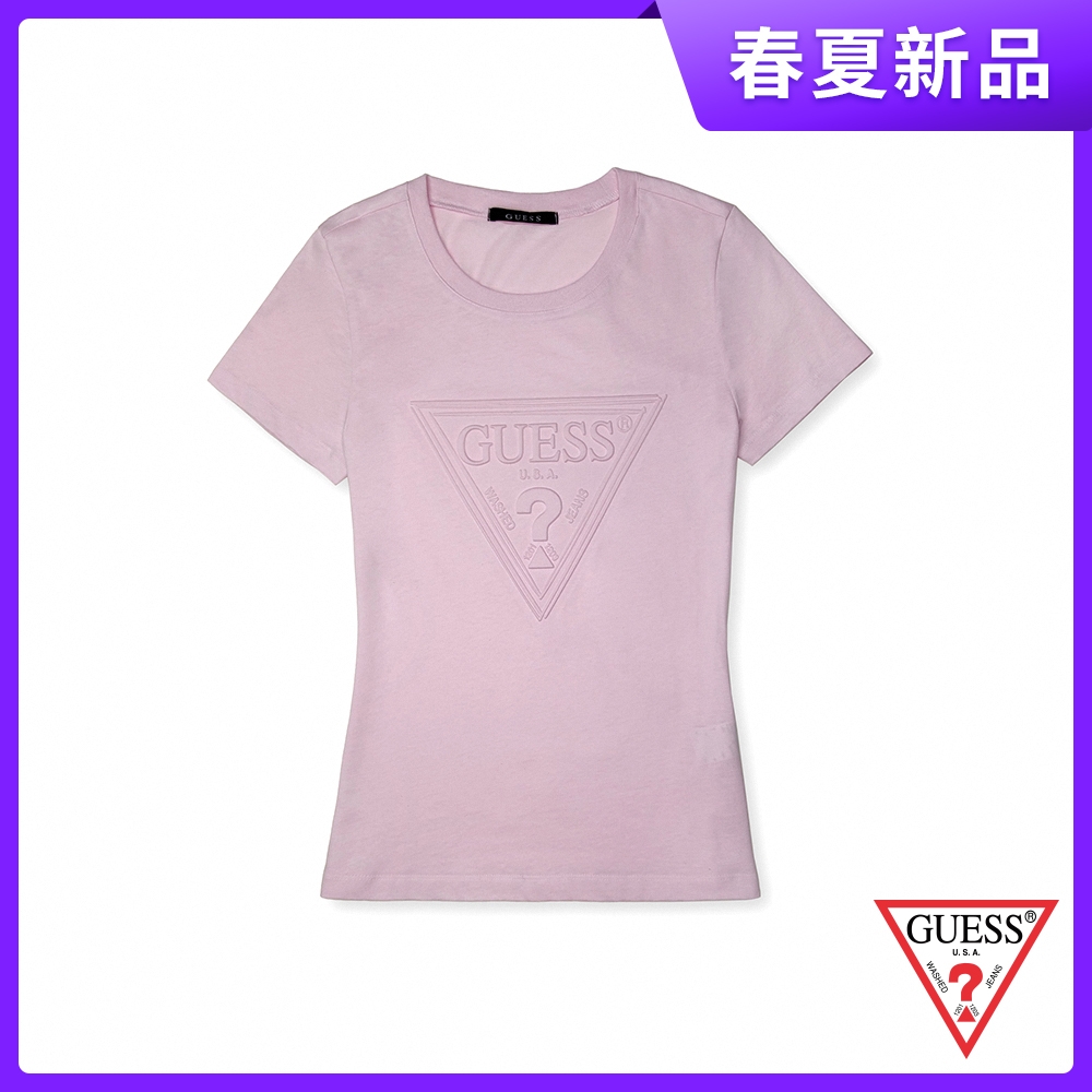 GUESS-女裝-純色簡約倒三角LOGO短T-紫 原價1990