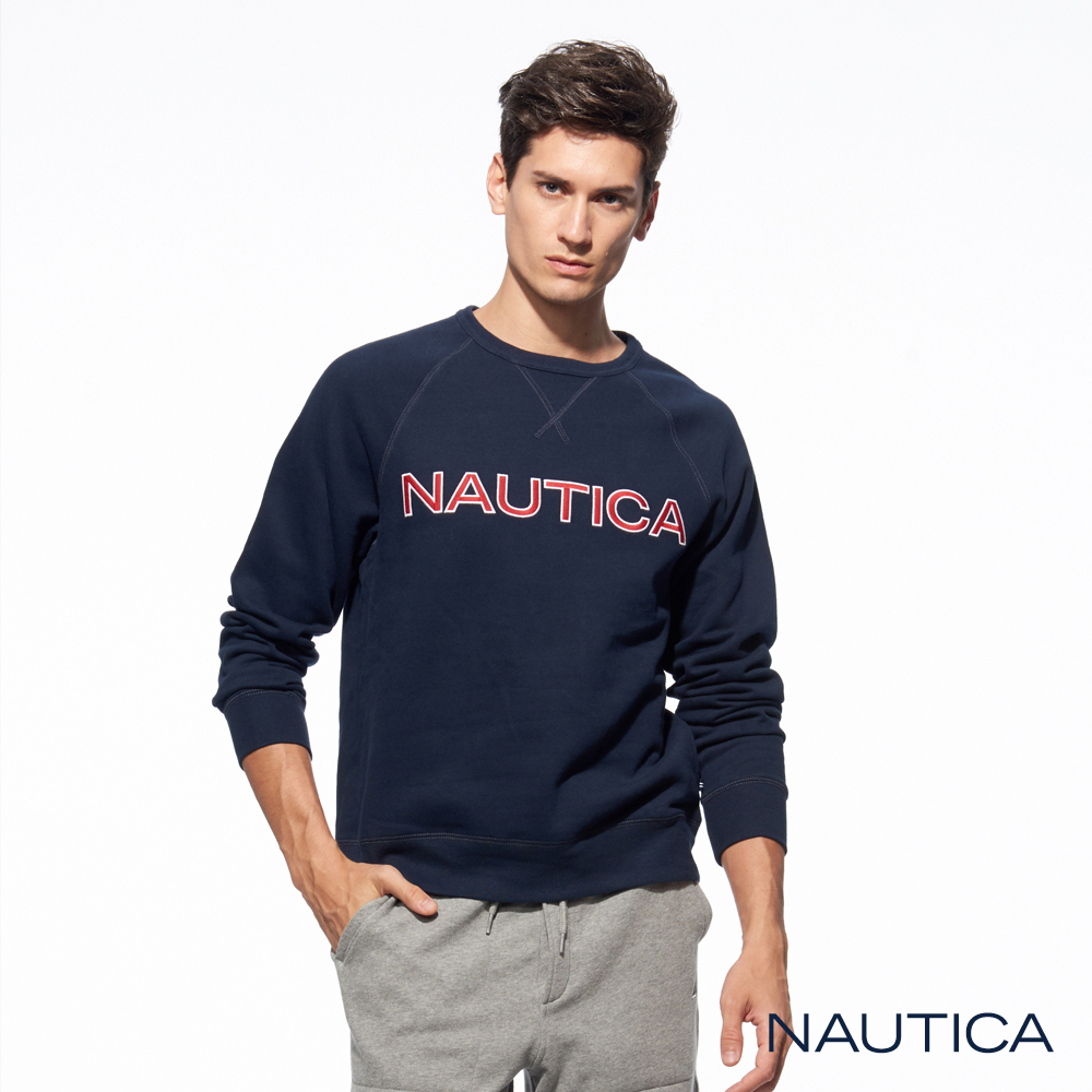 Nautica經典款品牌休閒長袖TEE-深藍