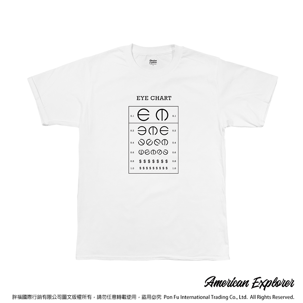 American Explorer 美國探險家 印花T恤(客製商品無法退換) 圓領 美國棉 圖案 T-Shirt 獨家設計款 棉質 短袖 (視力檢查)