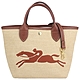 Longchamp LE PANIER PLIAGE 棕色草編布短把肩背/水餃包 product thumbnail 1