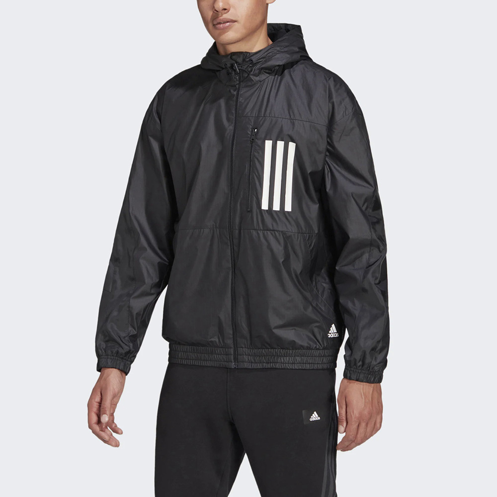 Adidas M W.N.D. JKT PB H42037 男 運動外套 連帽 風衣 亞洲尺寸 寬鬆 舒適 秋季 黑