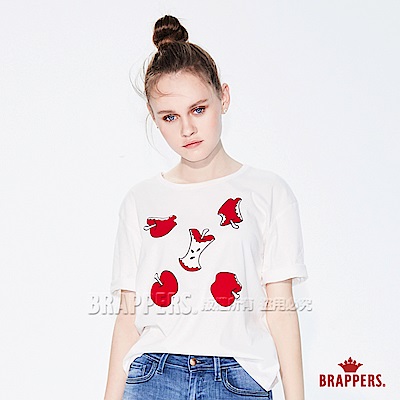 BRAPPERS 女款 蘋果植絨圓領寬版短袖T恤-白