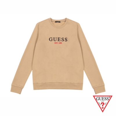 GUESS-男裝-刺繡字母LOGO長袖上衣-米