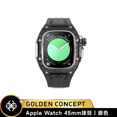 【Golden Concept】Apple Watch 45mm錶殼 銀錶框 黑橡膠錶帶 WC-RSCIII45-BK-SC