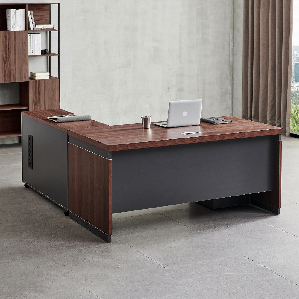 MUNA 萊特5.3尺辦公桌組(含側櫃，活動櫃)(58D胡桃色) 160X200X75cm