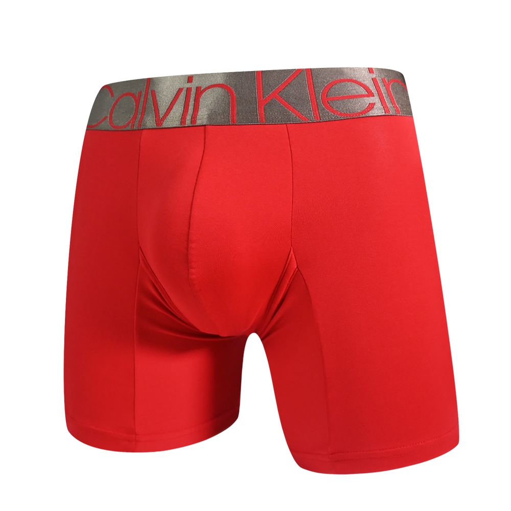 Calvin Klein Microfiber ICON系列 男內褲 新年喜氣金紅色 莫代爾纖維絲質中長版合身四角褲/CK內褲-喜氣金紅色