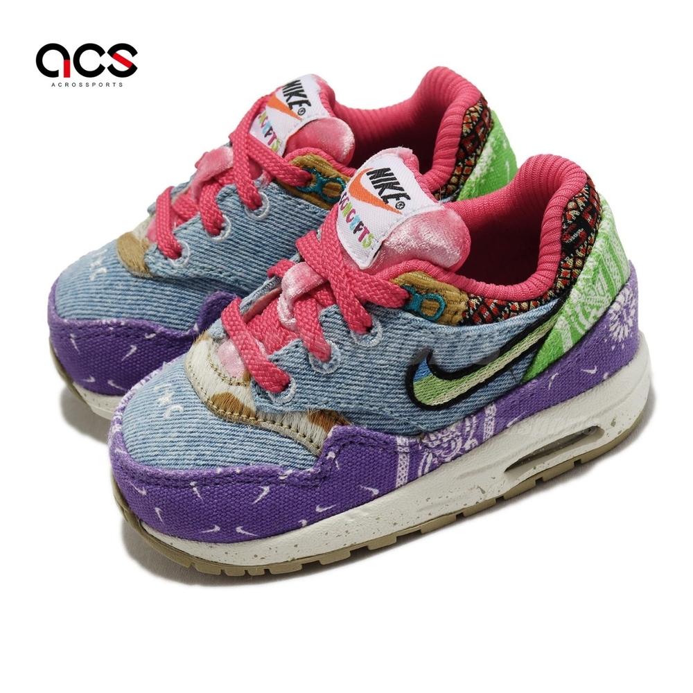 Nike 休閒鞋 Air Max 1 SP TD 幼童 紫 藍 Concepts 麂皮 燈芯絨 變形蟲 DR2363-100