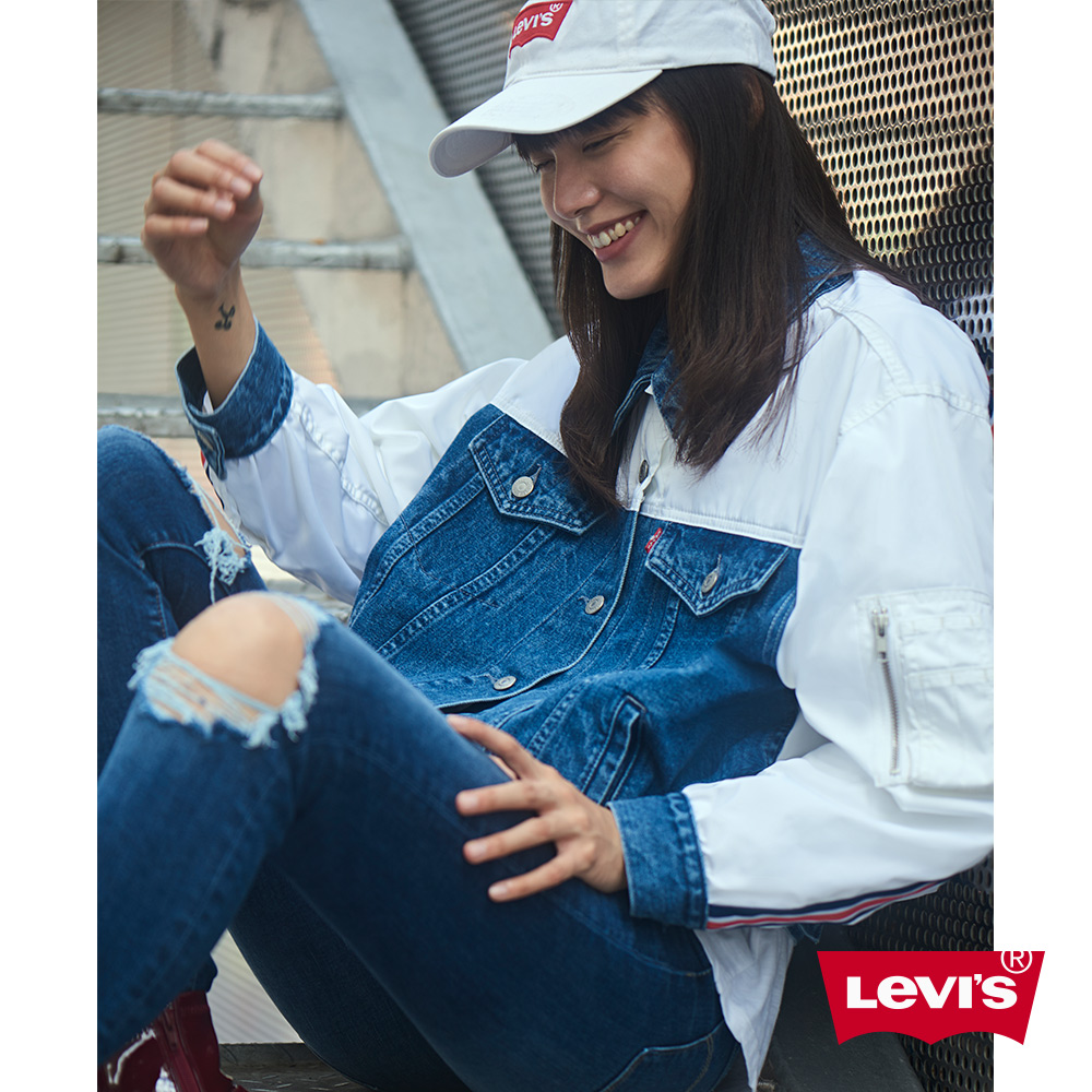 Levis 牛仔外套 女裝 短版寬鬆版型 棒球夾克混搭設計 袖子單口袋