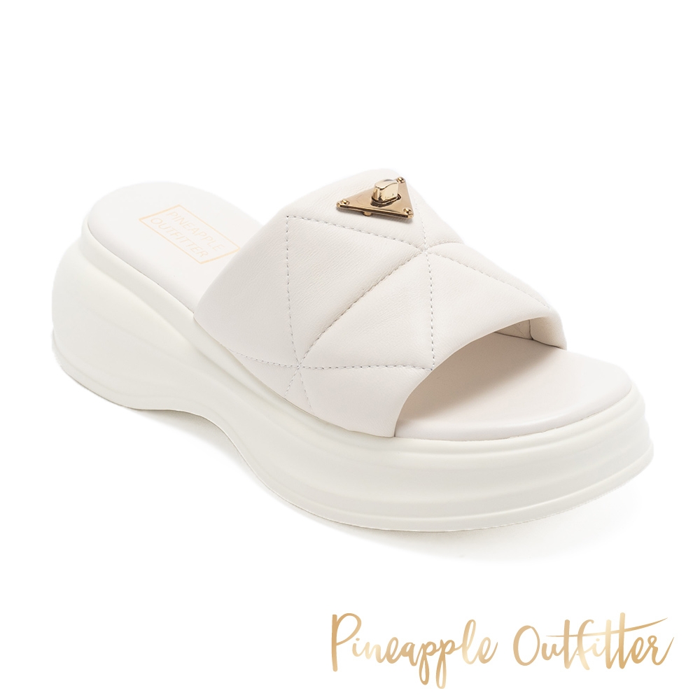 Pineapple Outfitter-REX 三角金釦寬帶厚底拖鞋-白色