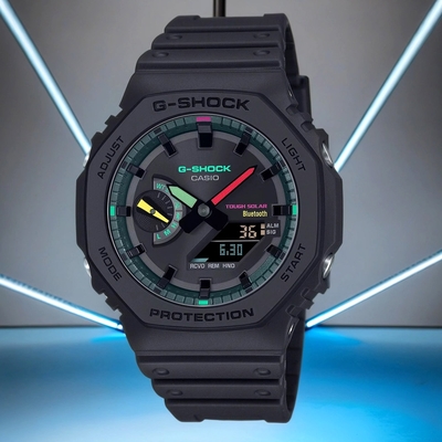 CASIO 卡西歐 G-SHOCK 八角 農家橡樹 霓虹科幻藍芽太陽能雙顯手錶 送禮推薦 GA-B2100MF-1A