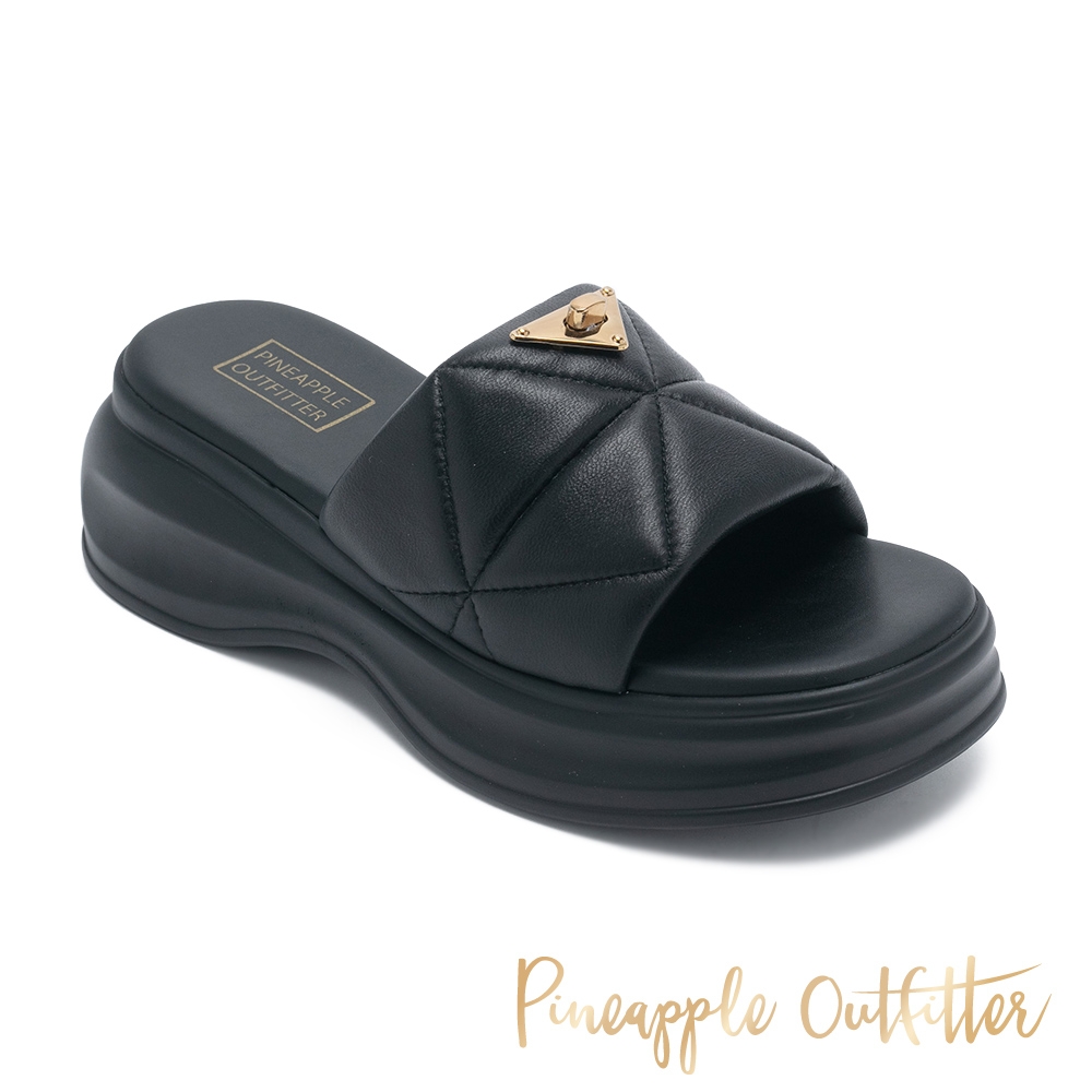 Pineapple Outfitter-REX 三角金釦寬帶厚底拖鞋-黑色