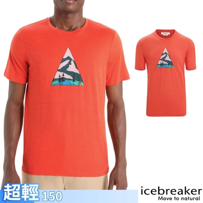 Icebreaker 男 100%美麗諾羊毛 Tech Lite II 圓領短袖上衣(營地美景).T恤_柚橘