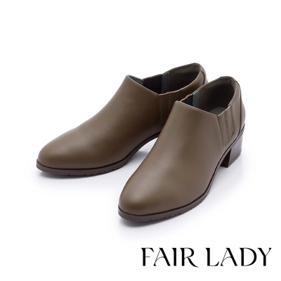 FAIR LADY 小時光 質感素面造型中跟踝靴 橄欖綠(8A2782)