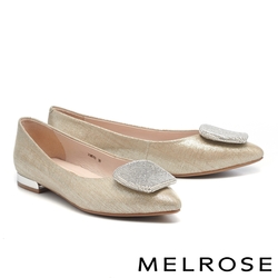 低跟鞋 MELROSE 美樂斯 璀璨時髦晶鑽方釦羊麂皮尖頭低跟鞋－金