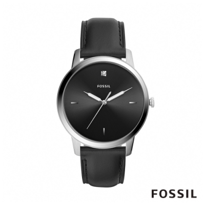 FOSSIL MINIMALIST 黑色皮革極簡風格男錶 44mm FS5497