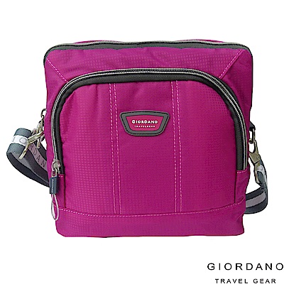 GIORDANO 佐丹奴格休閒格紋雙色斜側背包(桃紅)