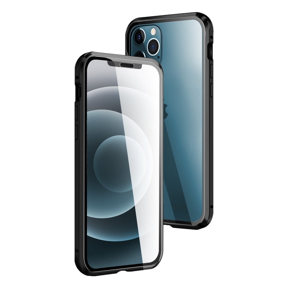 iPhone 12 Pro 磁吸雙面玻璃殼 金屬 透明 全包覆 手機殼 黑色 (iPhone12Pro手機殼 iPhone12Pro保護殼 )