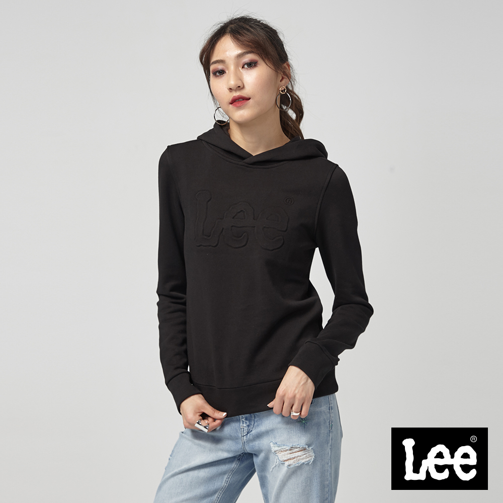 Lee 立體鋼印LOGO長袖帽TEE-標準版-黑