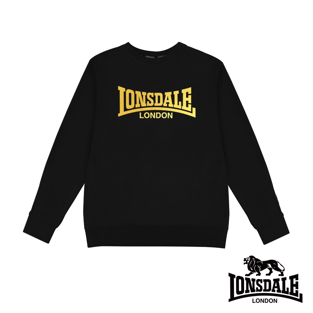 【LONSDALE 英國小獅】經典LOGO長袖大學T恤-黑色 LT250015