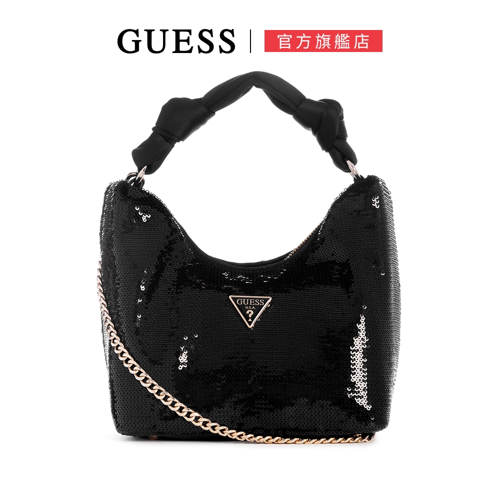 GUESS-女包-時尚滿版亮片鍊條手提肩背包-黑