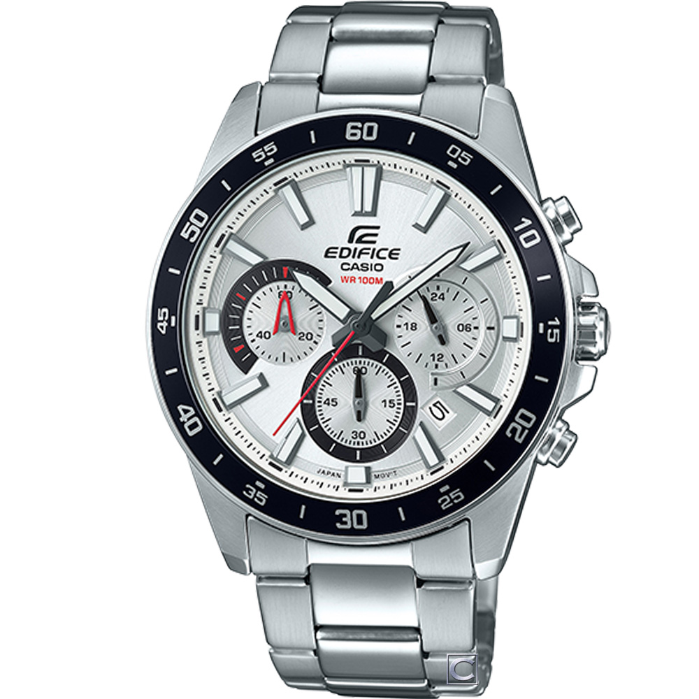 CASIO EDIFICE 三眼競速計時腕錶(EFV-570D-7A)白43.8mm