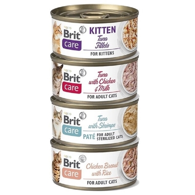 Brit咘莉呵護貓罐系列 貓罐頭 70g x 12入組(購買第二件贈送寵物零食x1包)