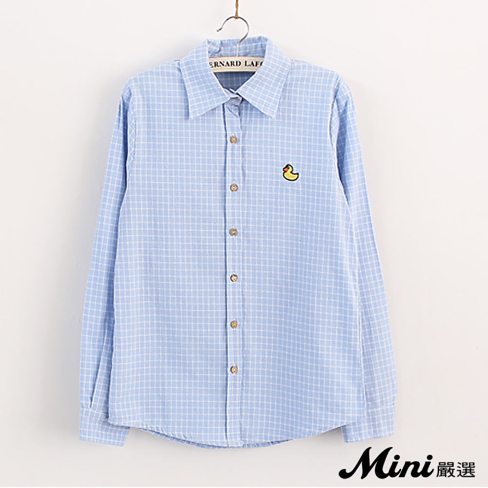 【Mini嚴選】現貨 棉質小鴨磨毛格紋長袖襯衫 兩色