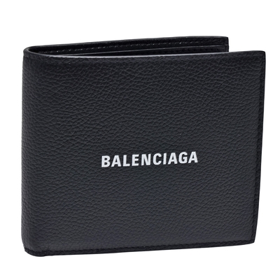 BALENCIAGA 經典品牌字母LOGO牛皮對折短夾(黑)