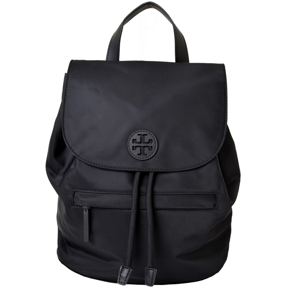 TORY BURCH NYLON FLAP 經典LOGO輕量尼龍時尚後背包-黑