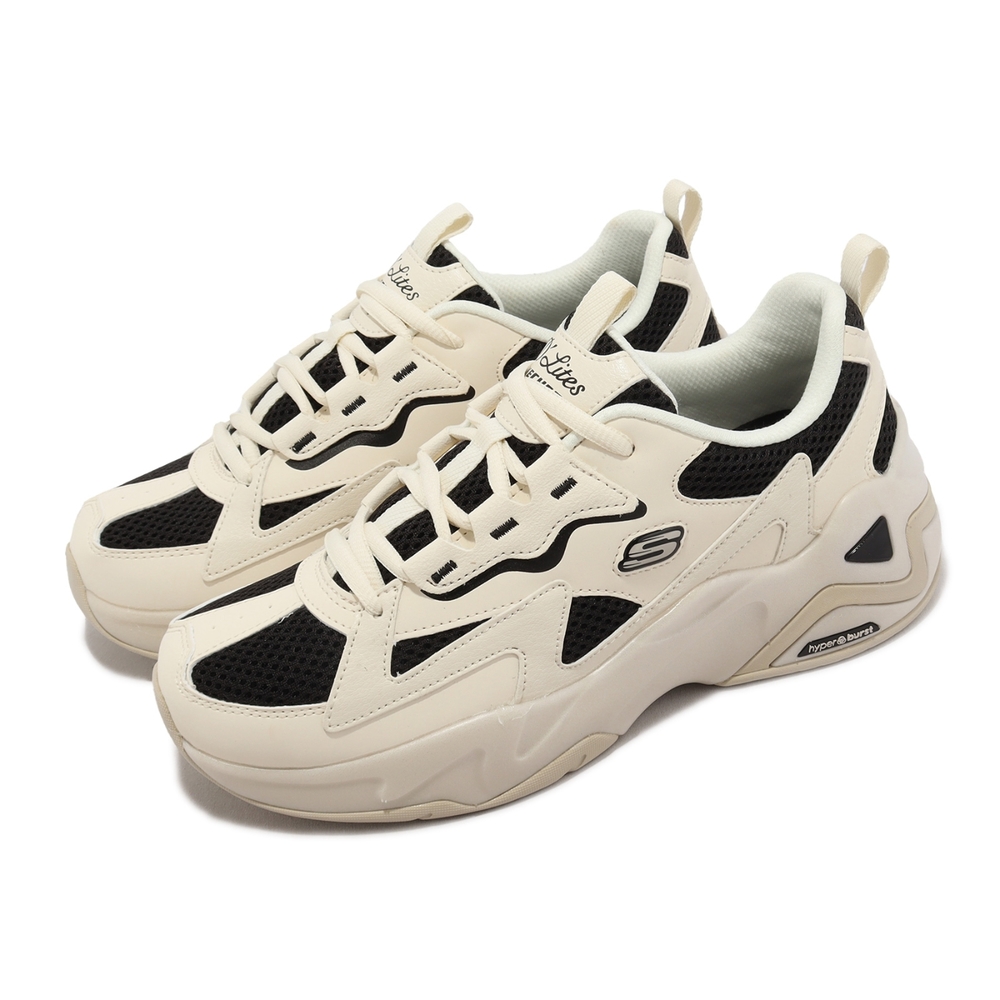 Skechers 休閒鞋 D Lites Hyper Burst 女鞋 米白 黑 固特異大底 老爹鞋 記憶鞋墊 拼接 896178NTBK