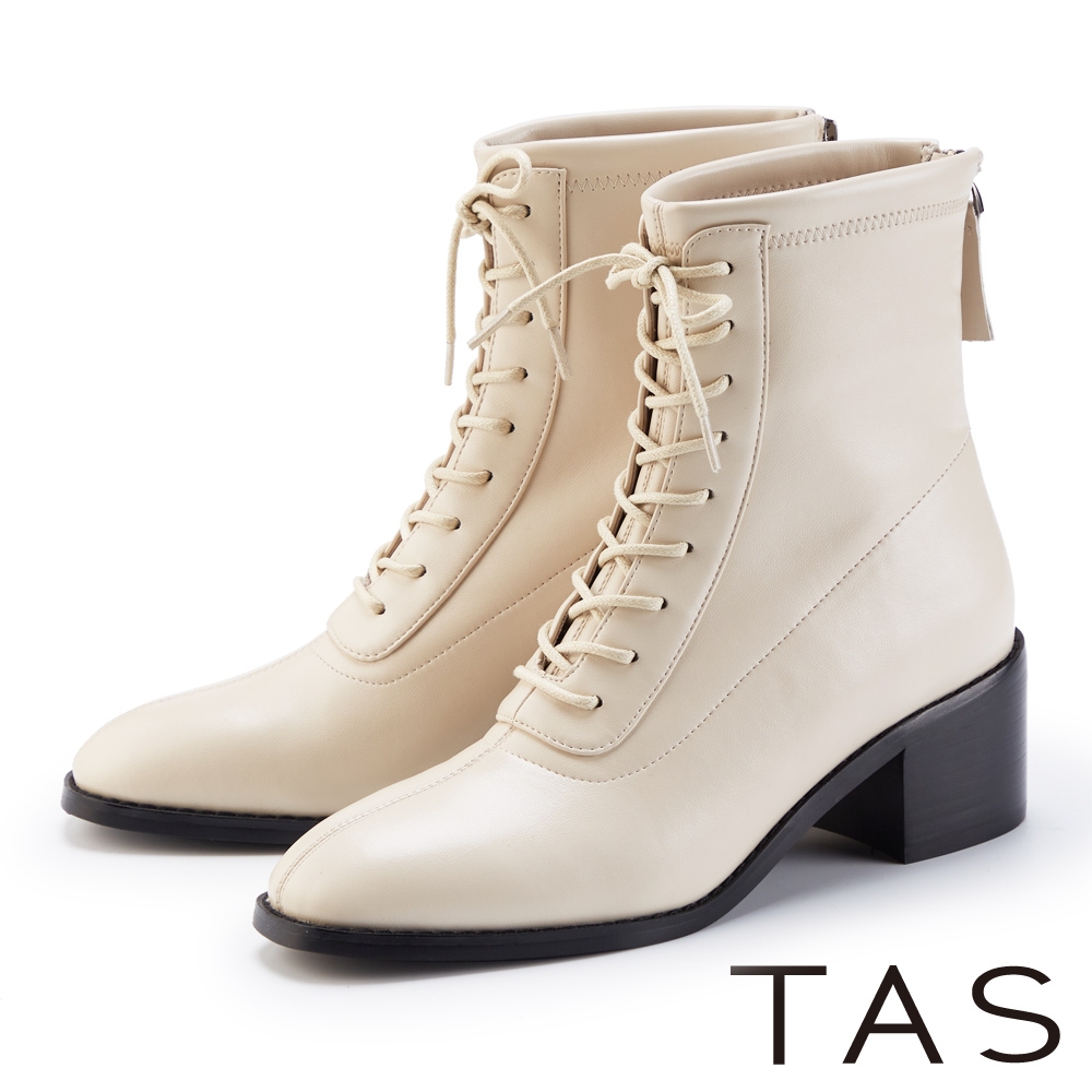 TAS 顯瘦彈力綁帶粗跟短靴 米色 product image 1