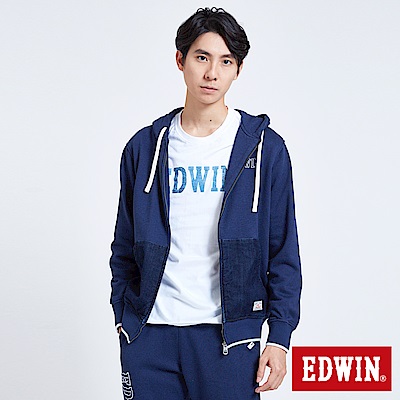 EDWIN 職人手作 牛仔口袋連帽外套-男-丈青