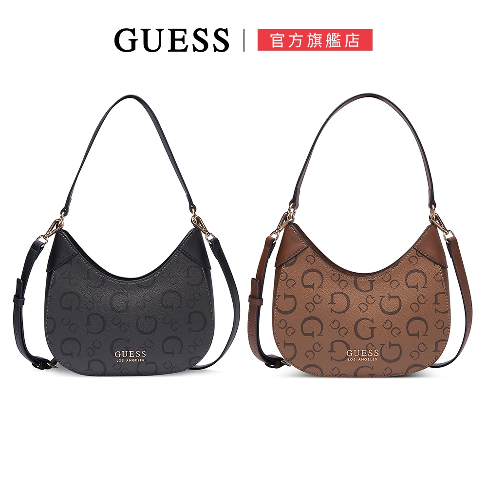 【GUESS】素色滿版LOGO手提肩背包-兩色可選