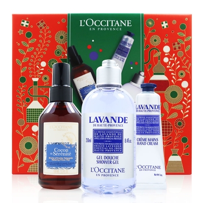 L OCCITANE 歐舒丹 經典放鬆禮盒組 (薰衣草沐浴膠200ML + 薰衣草護手霜30ML + 紓壓枕巾香氛噴霧100ML) (平行輸入)