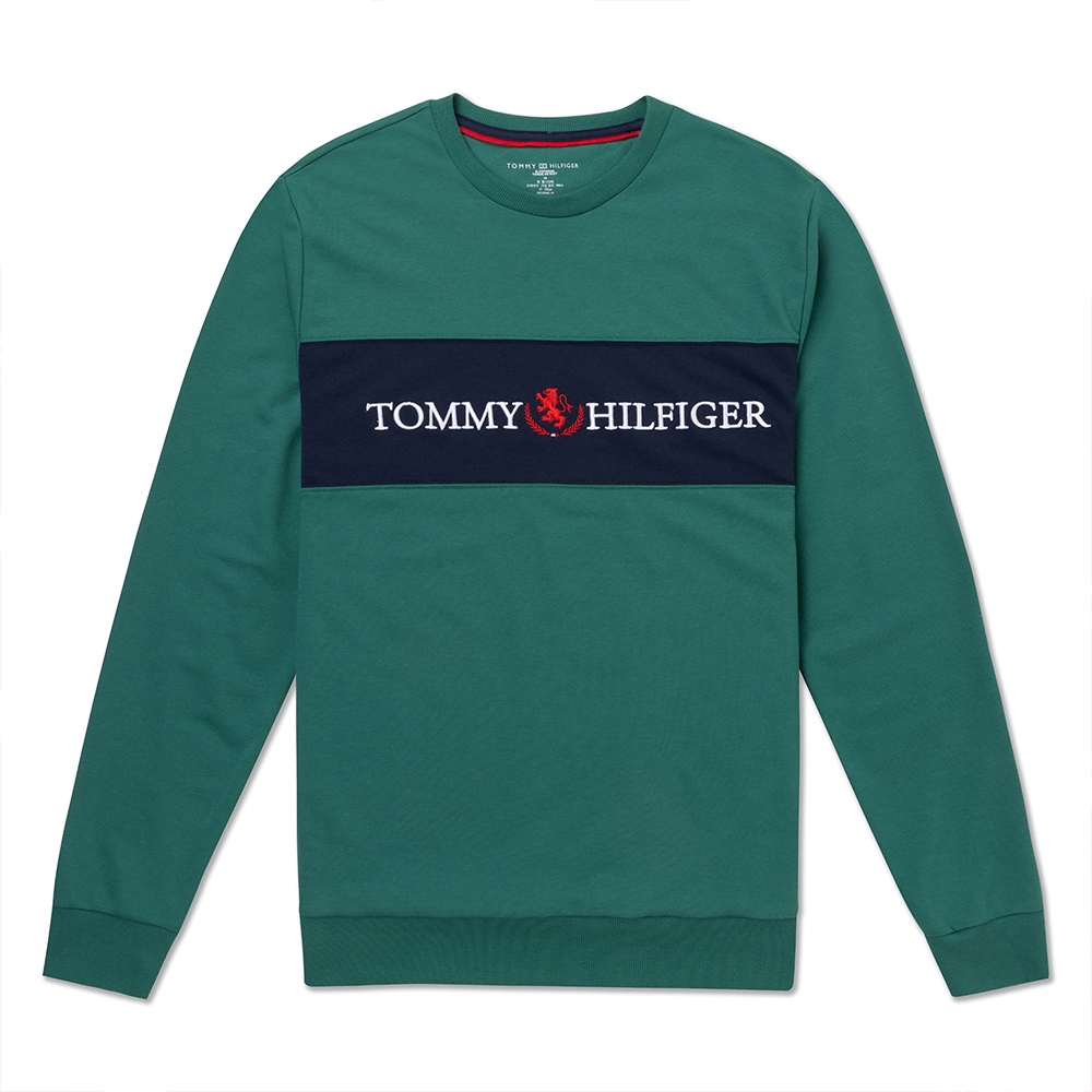 TOMMY 熱銷刺繡文字Logo大學T恤-綠色