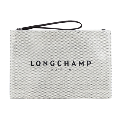 LONGCHAMP ROSEAU系列帆布LOGO字母手拿包(亞麻)