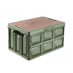56L折疊桌板露營收納箱 附木質蓋板 收納箱 整理箱 顏色隨機出貨