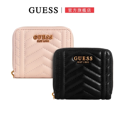 【GUESS】立體縫線拉鍊短夾-兩色可選